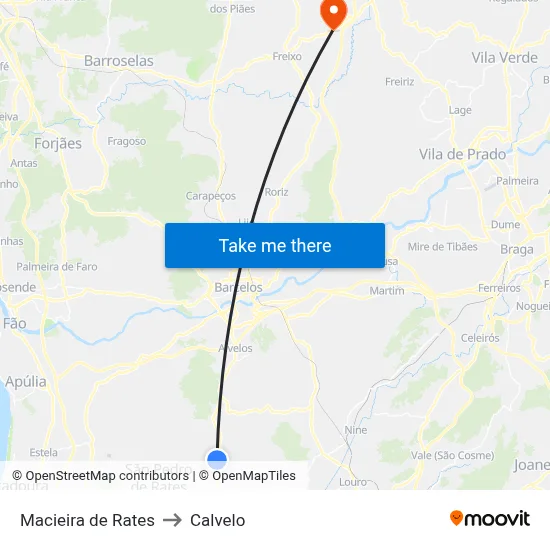 Macieira de Rates to Calvelo map