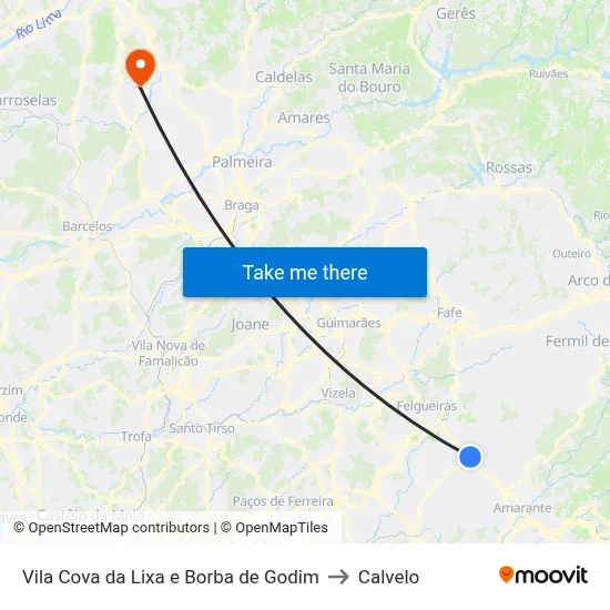 Vila Cova da Lixa e Borba de Godim to Calvelo map