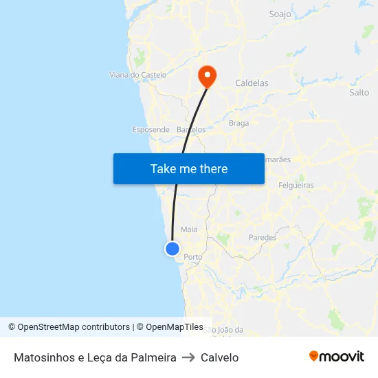 Matosinhos e Leça da Palmeira to Calvelo map
