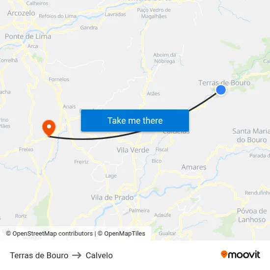 Terras de Bouro to Calvelo map