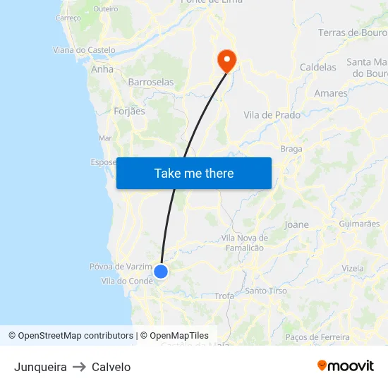 Junqueira to Calvelo map