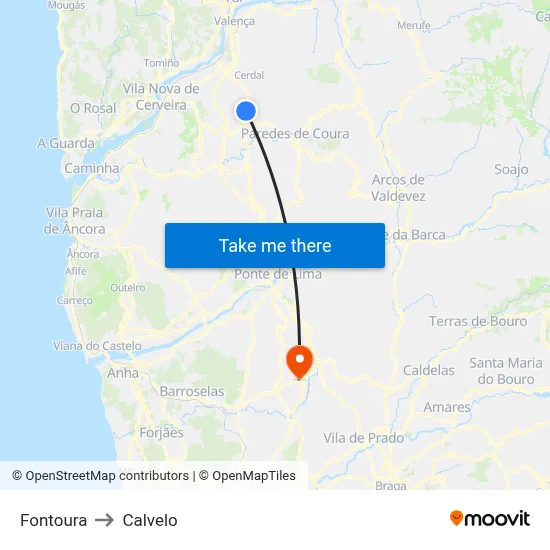 Fontoura to Calvelo map