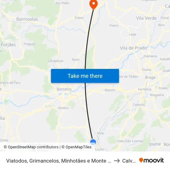 Viatodos, Grimancelos, Minhotães e Monte de Fralães to Calvelo map