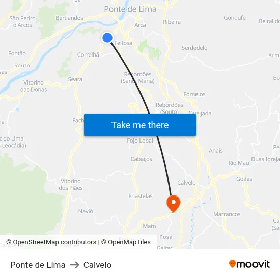 Ponte de Lima to Calvelo map