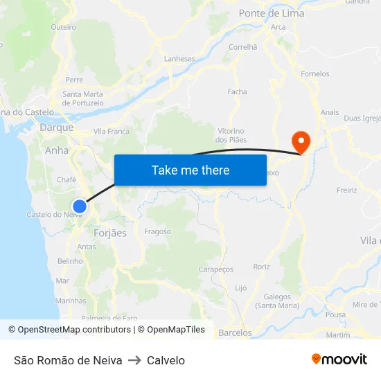 São Romão de Neiva to Calvelo map