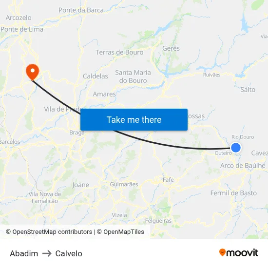 Abadim to Calvelo map