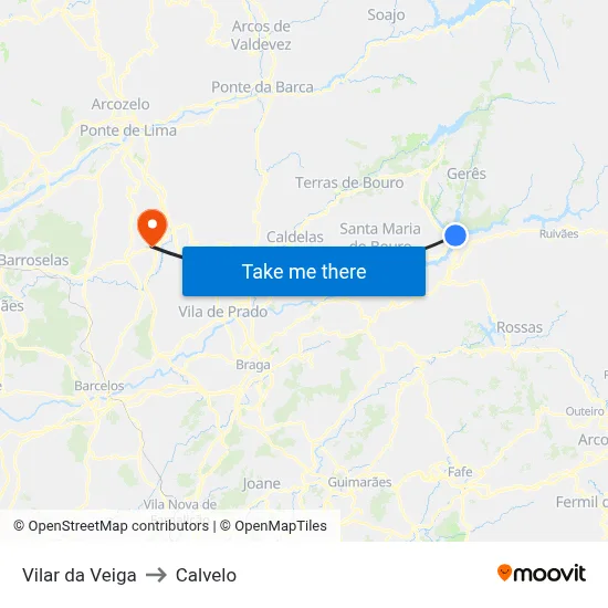 Vilar da Veiga to Calvelo map