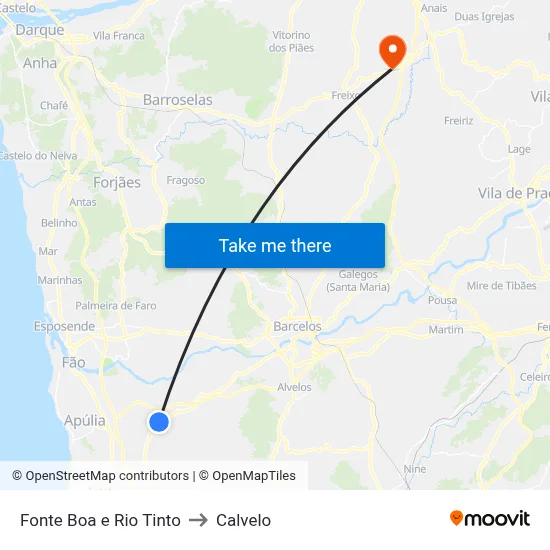 Fonte Boa e Rio Tinto to Calvelo map