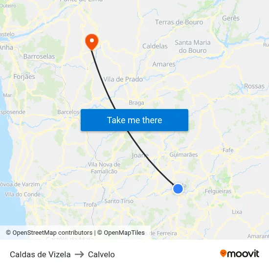 Caldas de Vizela to Calvelo map