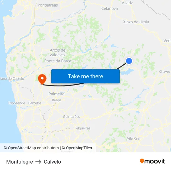Montalegre to Calvelo map