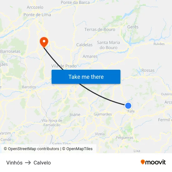 Vinhós to Calvelo map
