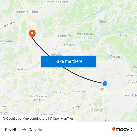 Revelhe to Calvelo map