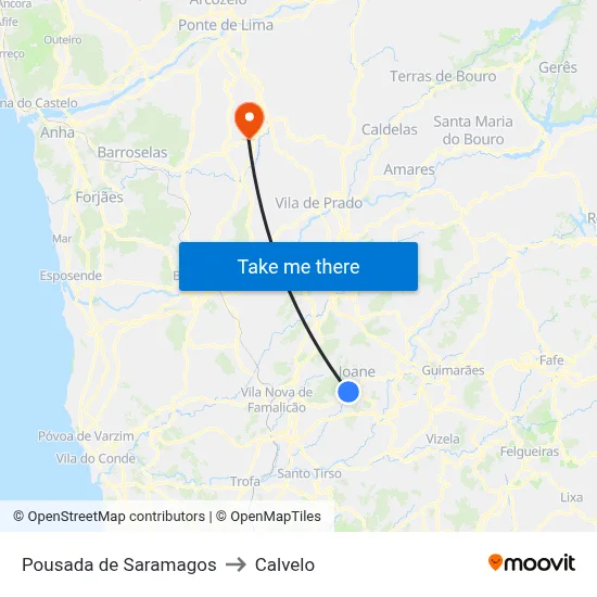Pousada de Saramagos to Calvelo map