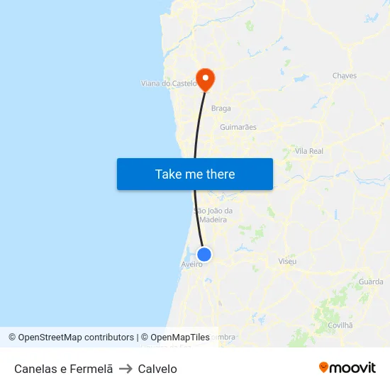 Canelas e Fermelã to Calvelo map