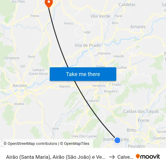 Airão (Santa Maria), Airão (São João) e Vermil to Calvelo map