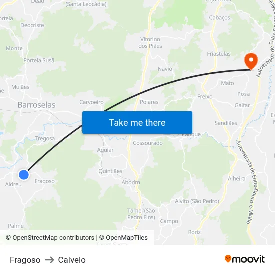 Fragoso to Calvelo map