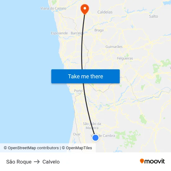 São Roque to Calvelo map
