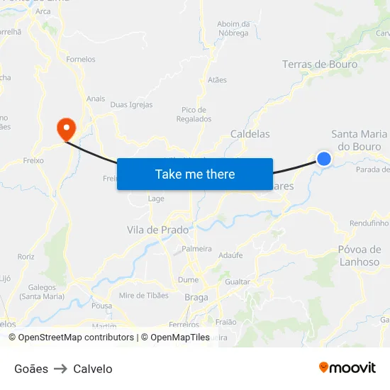 Goães to Calvelo map