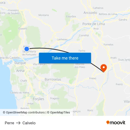 Perre to Calvelo map