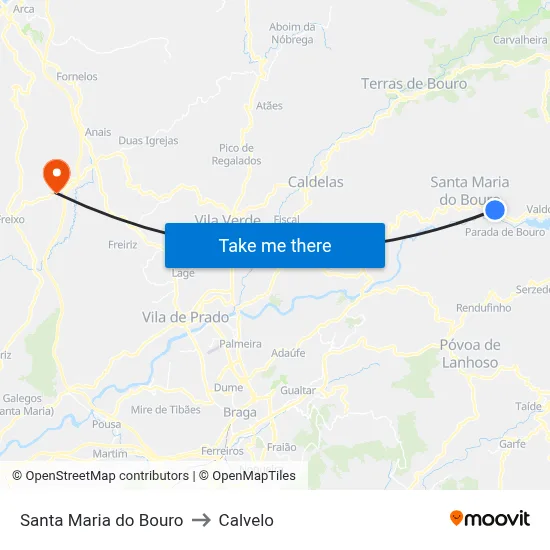 Santa Maria do Bouro to Calvelo map