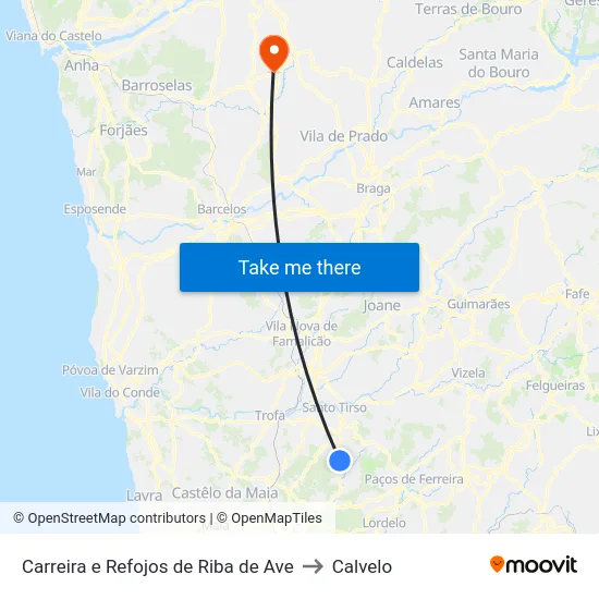 Carreira e Refojos de Riba de Ave to Calvelo map