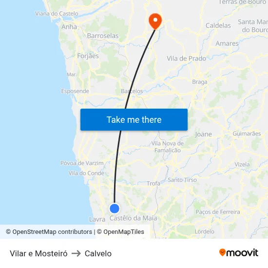 Vilar e Mosteiró to Calvelo map