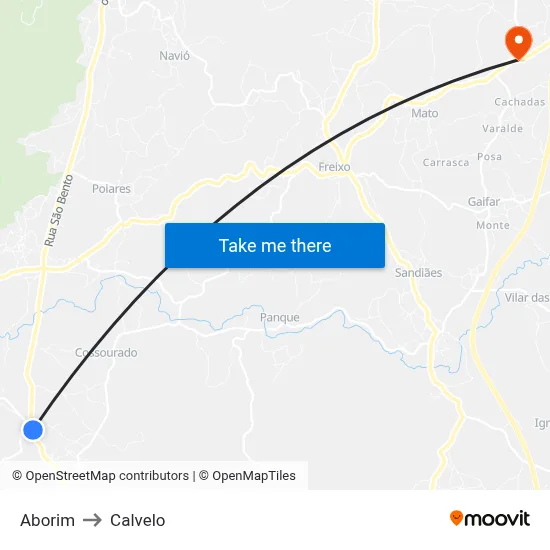 Aborim to Calvelo map