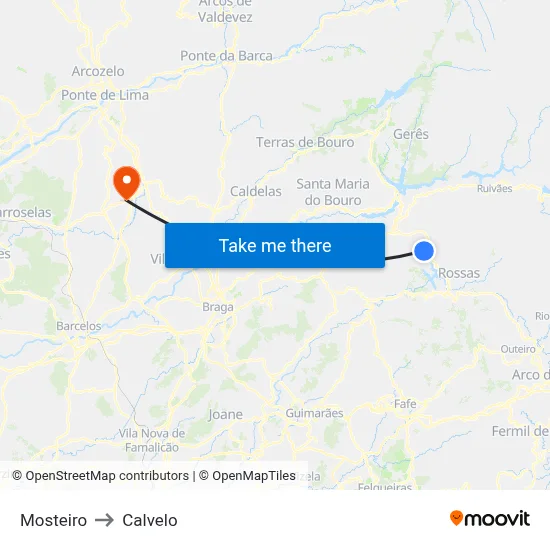Mosteiro to Calvelo map