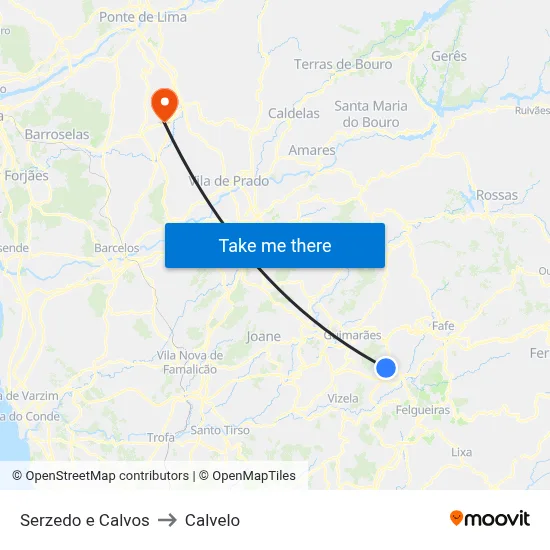 Serzedo e Calvos to Calvelo map
