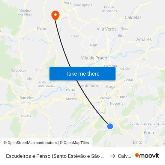 Escudeiros e Penso (Santo Estêvão e São Vicente) to Calvelo map
