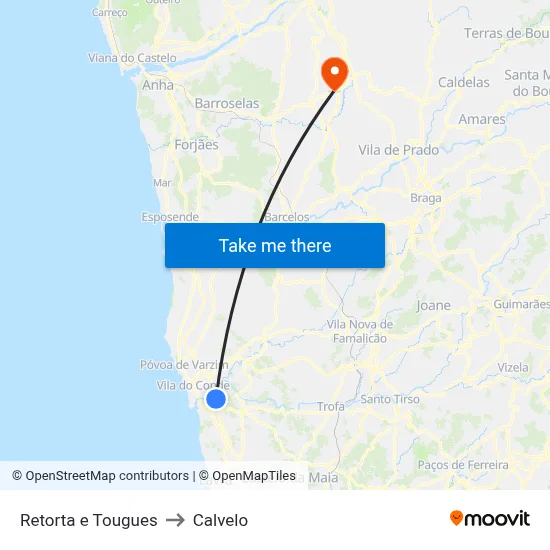 Retorta e Tougues to Calvelo map