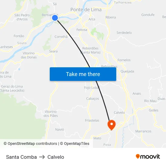 Santa Comba to Calvelo map