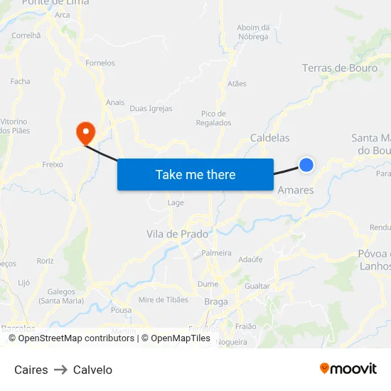 Caires to Calvelo map