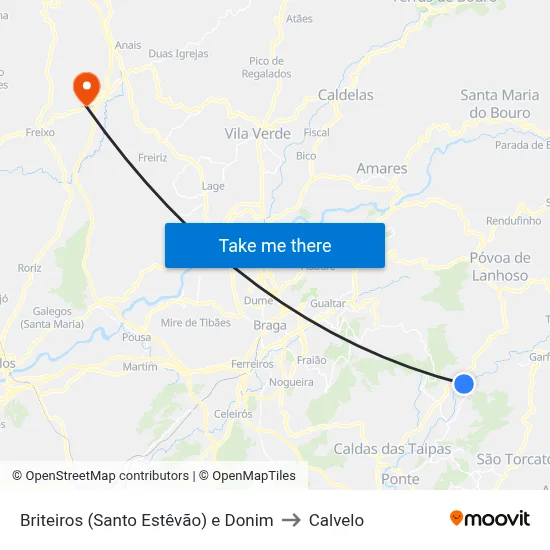 Briteiros (Santo Estêvão) e Donim to Calvelo map