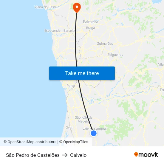 São Pedro de Castelões to Calvelo map