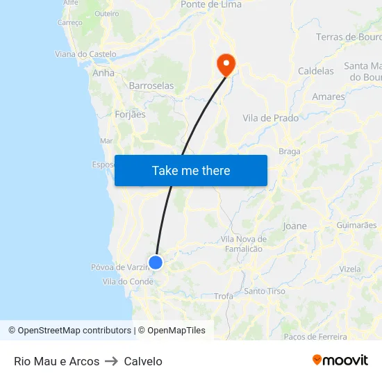 Rio Mau e Arcos to Calvelo map