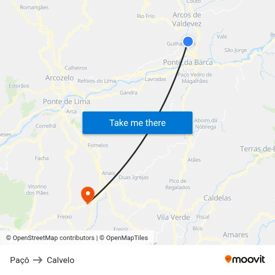 Paçô to Calvelo map