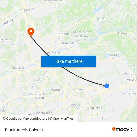Ribeiros to Calvelo map