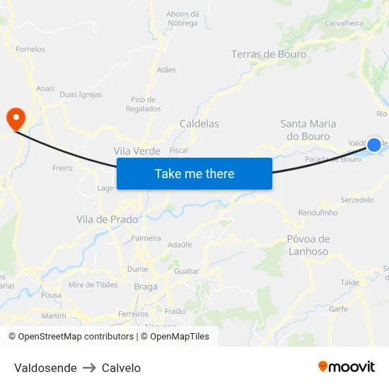 Valdosende to Calvelo map