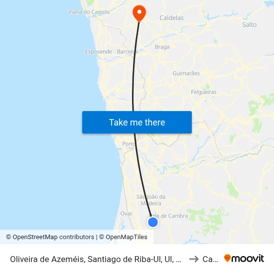 Oliveira de Azeméis, Santiago de Riba-Ul, Ul, Macinhata da Seixa e Madail to Calvelo map