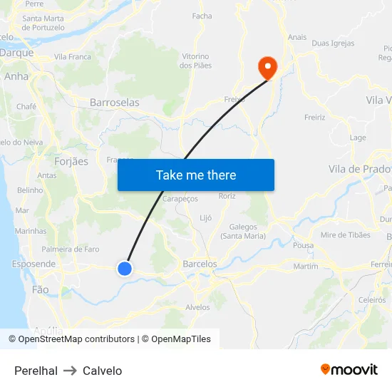 Perelhal to Calvelo map