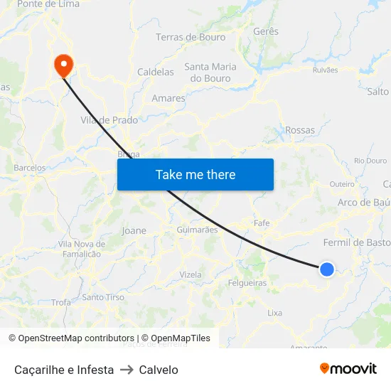 Caçarilhe e Infesta to Calvelo map