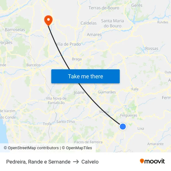 Pedreira, Rande e Sernande to Calvelo map