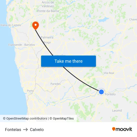 Fontelas to Calvelo map