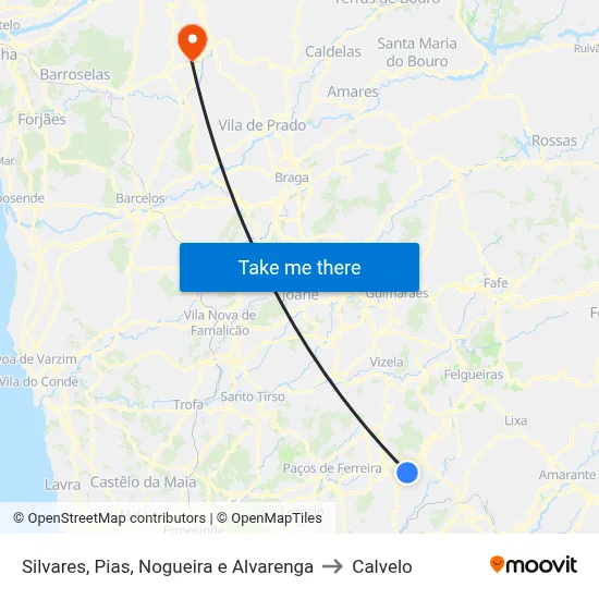 Silvares, Pias, Nogueira e Alvarenga to Calvelo map
