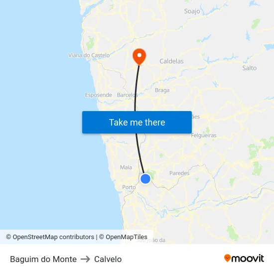 Baguim do Monte to Calvelo map