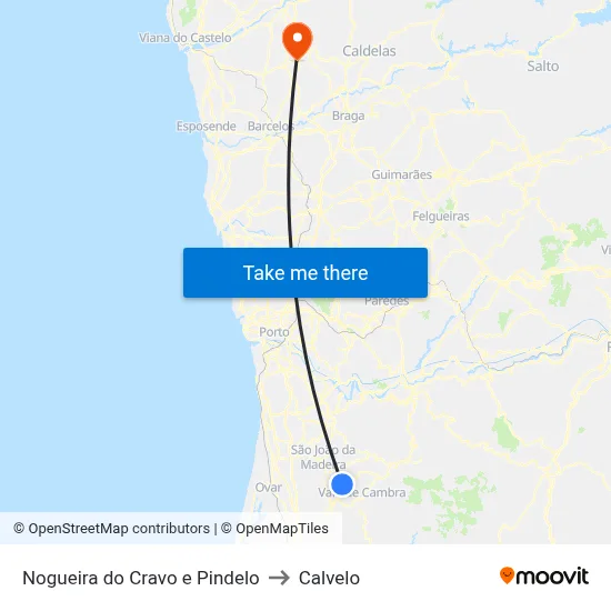 Nogueira do Cravo e Pindelo to Calvelo map