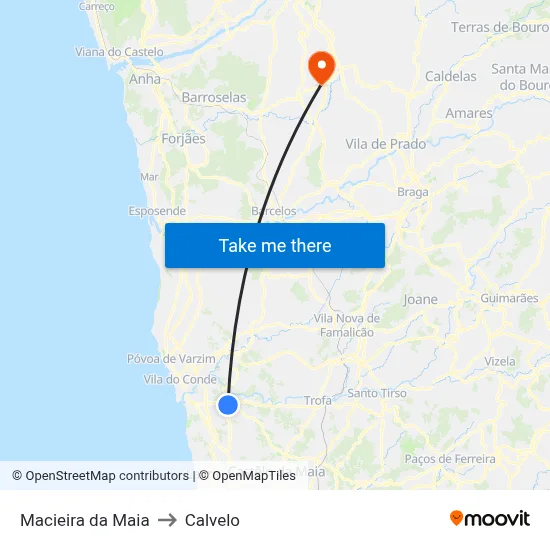 Macieira da Maia to Calvelo map