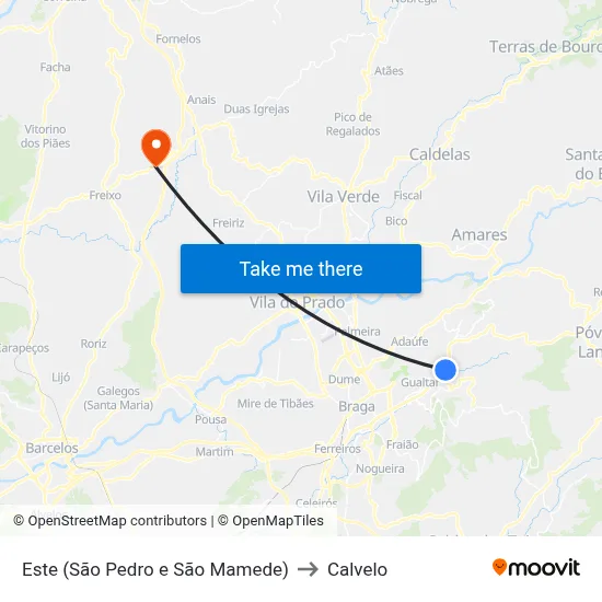 Este (São Pedro e São Mamede) to Calvelo map