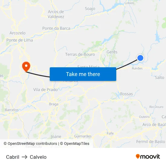 Cabril to Calvelo map